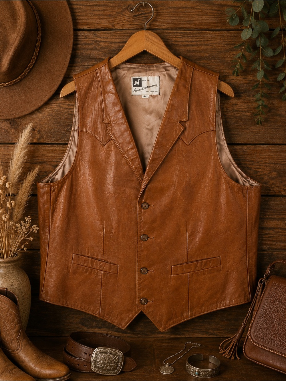 Vintage Sally Leatherwear California Genuine Leather Western Vest | Plus Size 1X